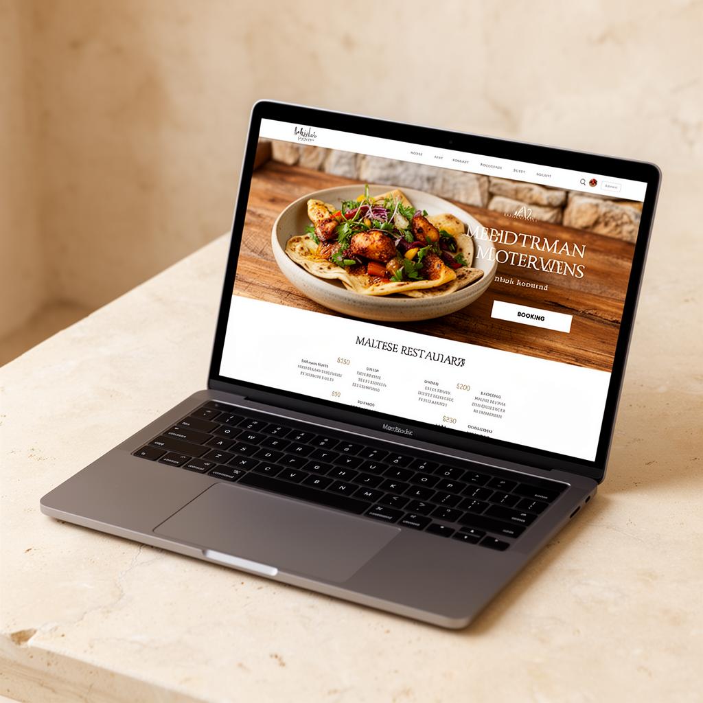 Modern Maltese restaurant website displayed on a laptop